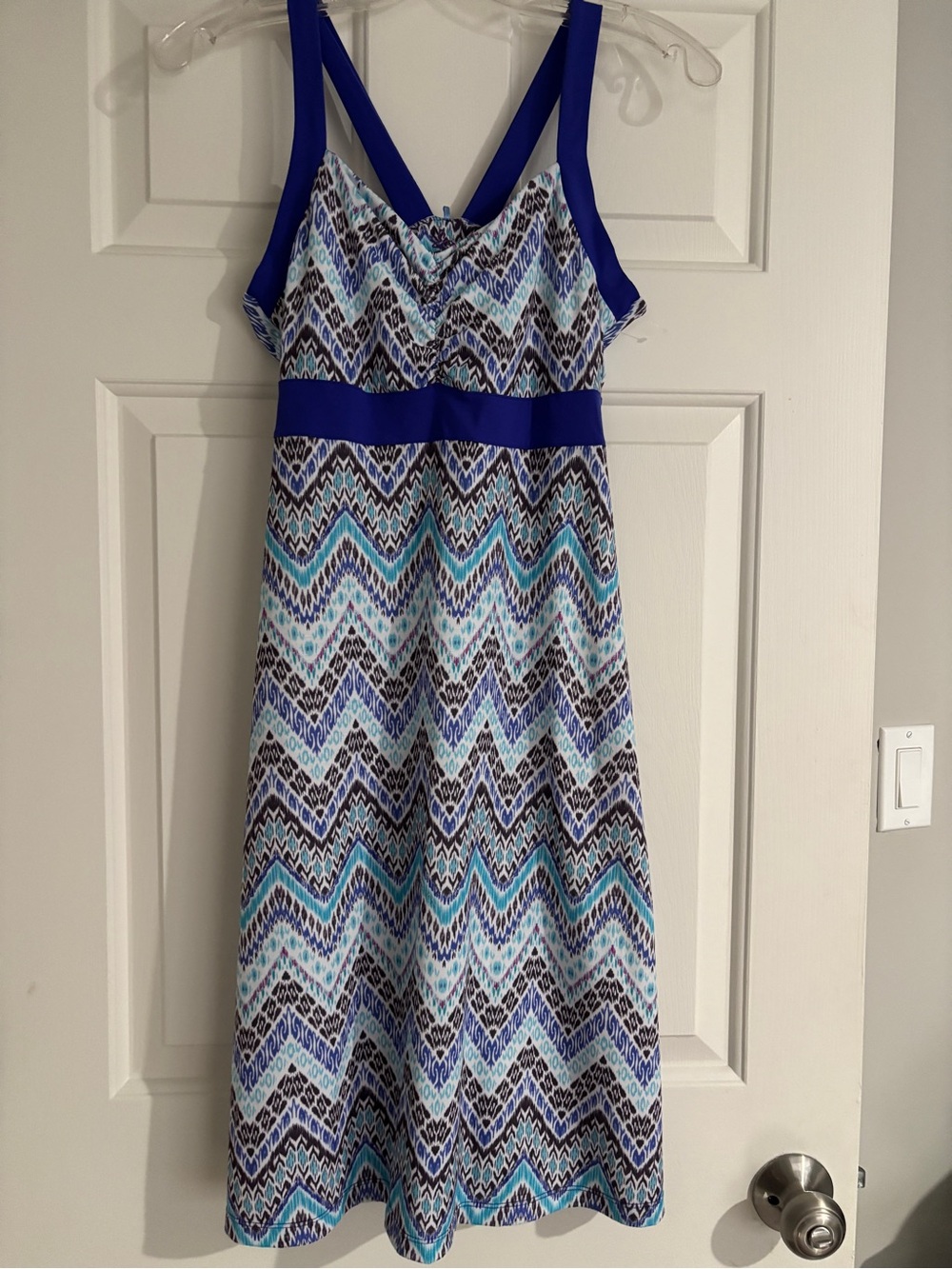 prAna Blue Chevron Ikat Print Crossback Midi Dress Sleeveless - Small